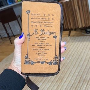 Bvlgari suede signature print zip around large wallet